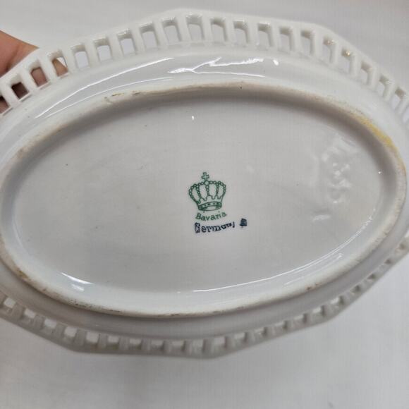 Antique Pierced Edge Bavarian Crown Duck Scene 7" Serving Dish Made in Germany - Picture 4 of 5